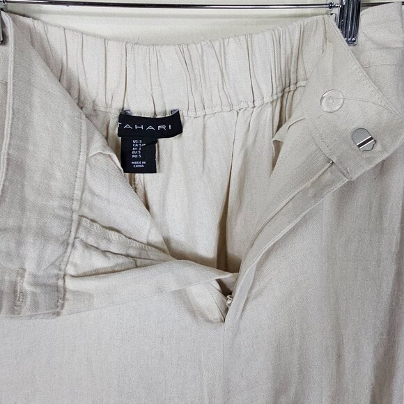 Tahari Linen Blend Embroidered Wide Leg Pants S Cream Scalloped Cropped Coastal - Picture 10 of 10